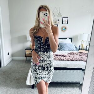 SHAKUHACHI Real Leather Marble Print Bustier Corset Mini Dress